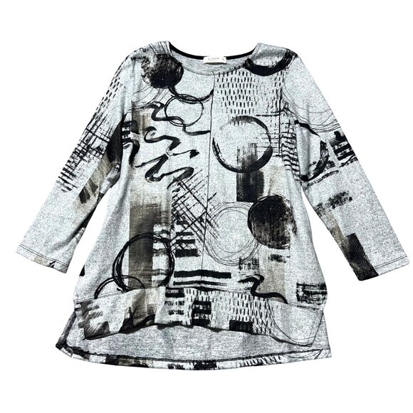 Jess & Jane Womens Sz Small Abstract Print Tunic Top 3/4 Sleeve High-Low Hem - Picture 1 of 7
